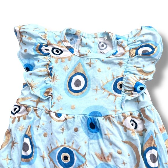 Posh Peanut Evil Eye Blue Ruffle Bubble Romper Size 3-6M - Picture 2 of 5